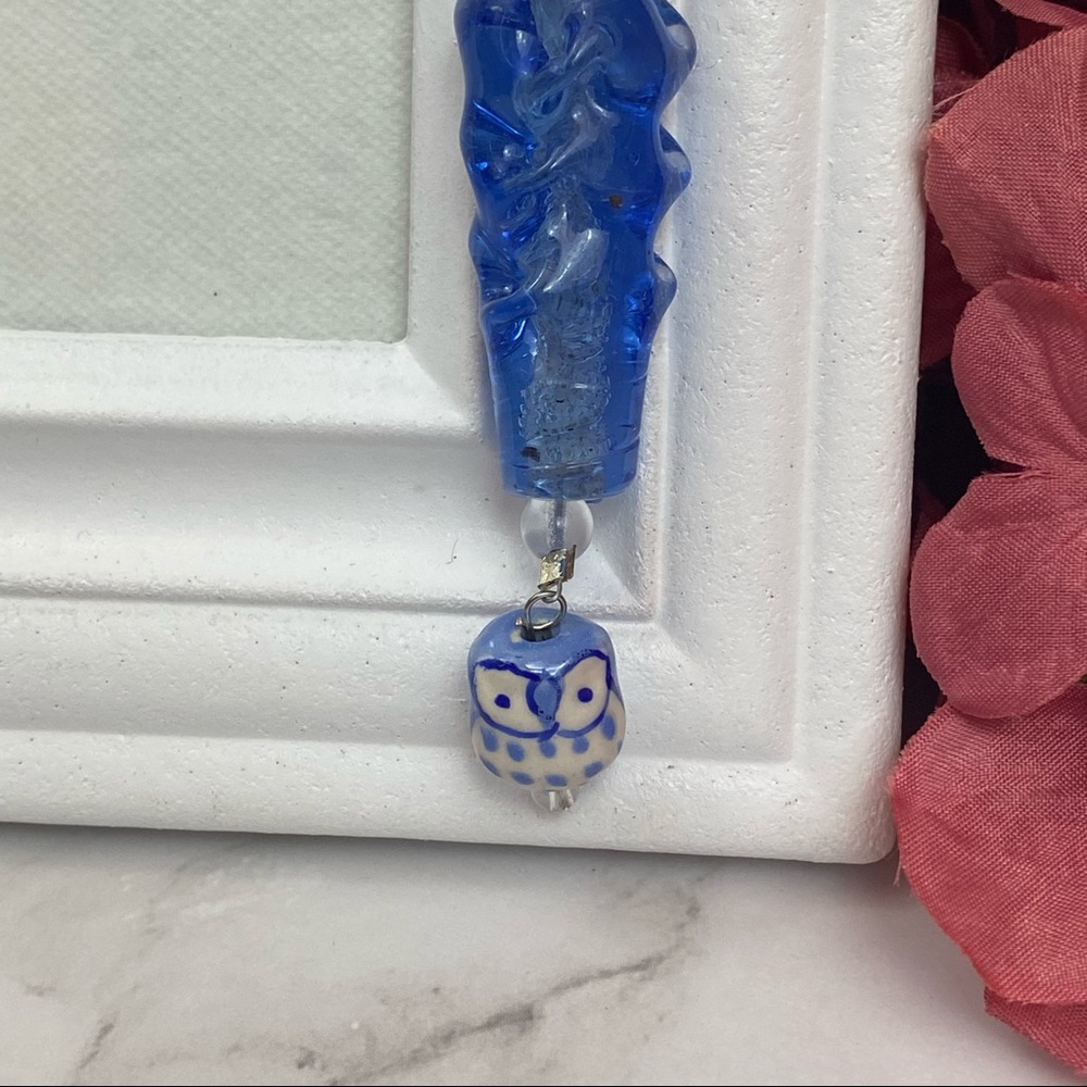 Beaded Blue Owl Purse Charm Bag Accessory - Picture 5 of 16